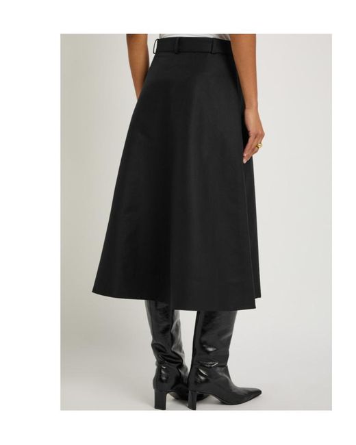Moncler Black Belted Cotton-Poplin Midi Skirt
