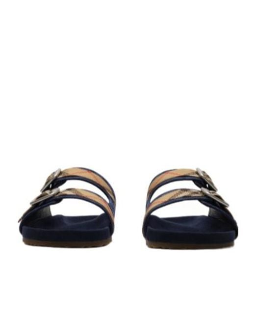 Burberry Blue Double Check-Strap Urchin Slides for men