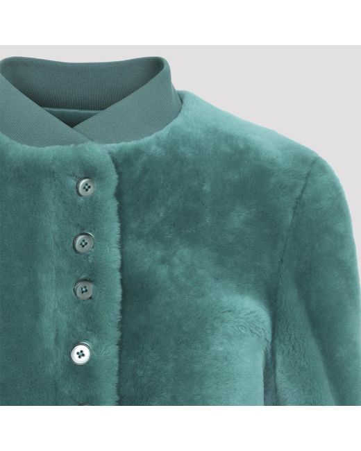 McQueen Green Long Sleeved Buttoned Fur Jacket