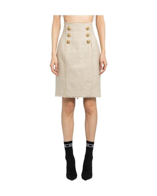 Balmain White High-Waist Button-Detailed Midi Skirt