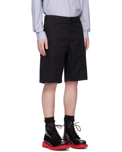 KENZO Black Logo Patch Knee-Length Cargo Shorts for men