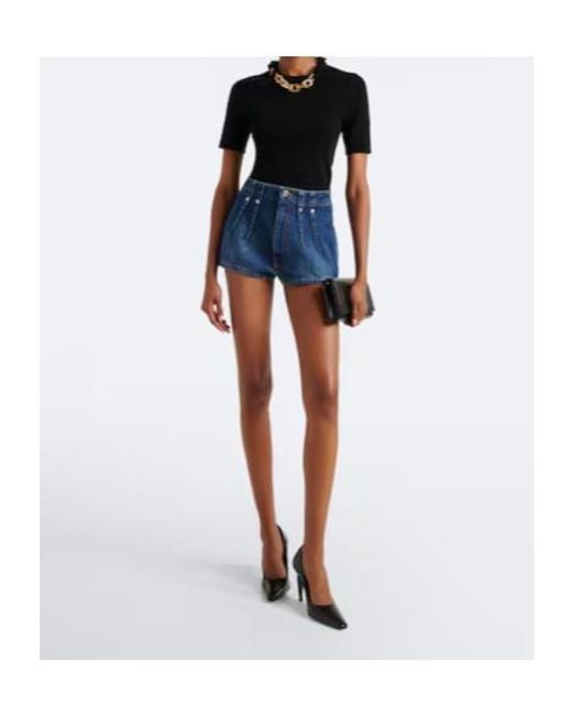 Mugler Blue Pleated Denim Shorts