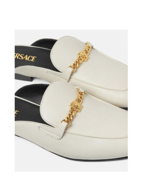 Versace White Medusa Round-Toe Slippers