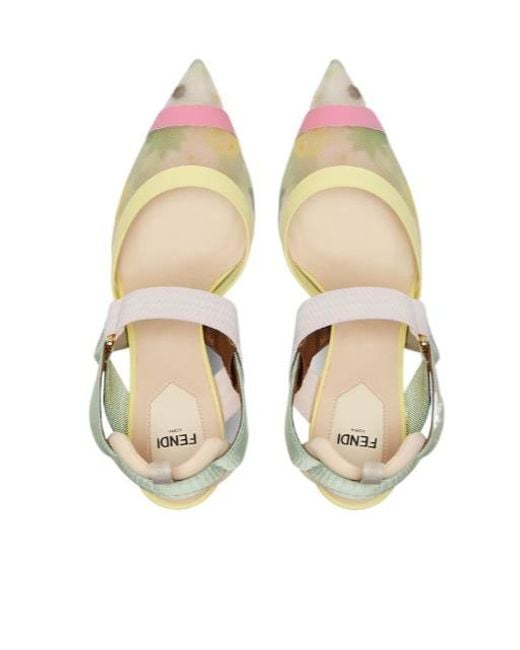 Fendi Blue Colibrì Mesh High-Heeled Slingback Pumps