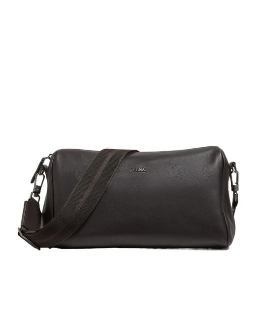 Zegna Black Leather Shoulder Bag for men