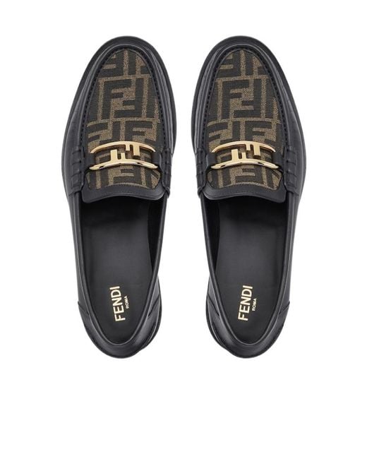 Fendi Black Ff Logo Pattern Slip-On Loafers for men