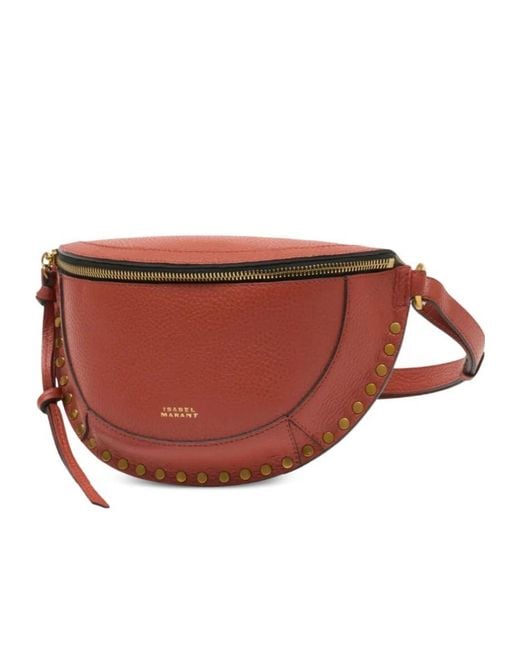 Isabel Marant Red Skano Studded-Detail Shoulder Bag