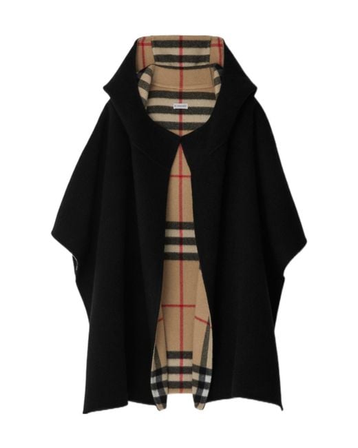 Burberry Black Hooded Vintage Check-Pattern Reversible Cape