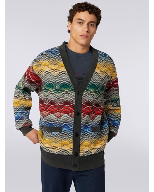 Missoni Blue Zigzag V-Neck Cardigan for men