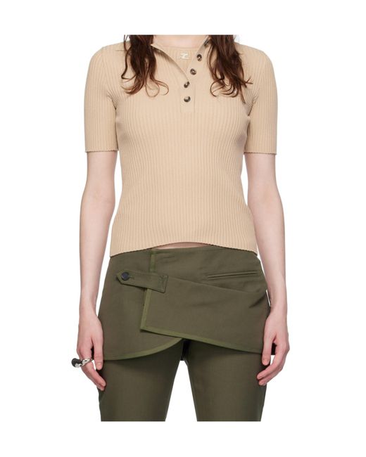 Courreges Natural Courrèges Iconic Rib Knit Polo Shirt