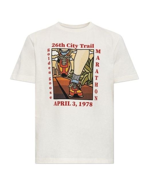 Golden Goose Deluxe Brand White Marathon Print T-Shirt for men