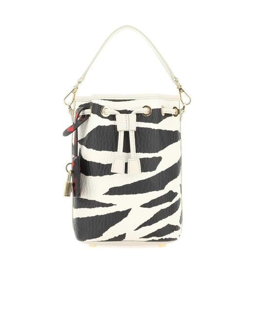 MCM White Zebra Printed Drawstring Tote Bag