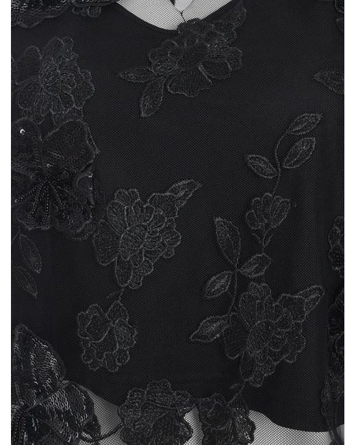 ROTATE BIRGER CHRISTENSEN Black Mesh Flower Top