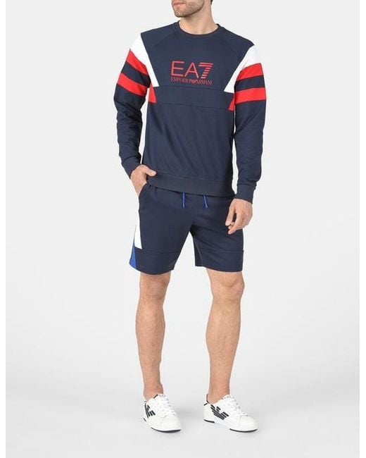 EA7 Blue Logo Round-Necked Sweater for men