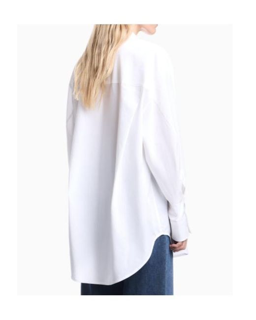 Emporio Armani White Cotton Poplin Shirt With A Pointed Collar And Long Sleeves