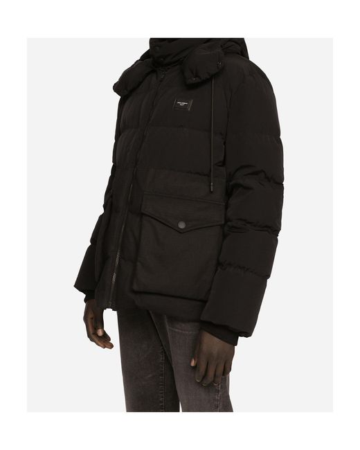 Dolce & Gabbana Black Hooded Quilted Coat for men