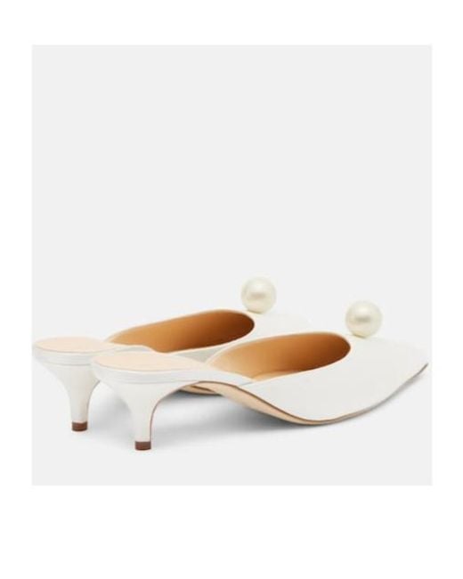 Magda Butrym White Faux Pearl Satin Mules