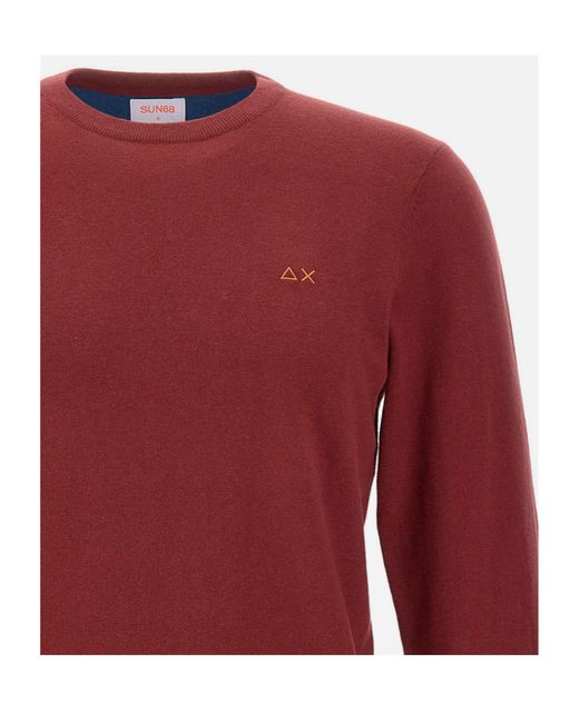 Sun 68 Red Contrast Elbow Patch Knitted Sweater for men