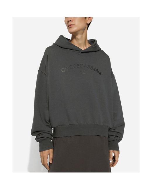Dolce & Gabbana Gray Logo Printed Cropped Hoodie for men