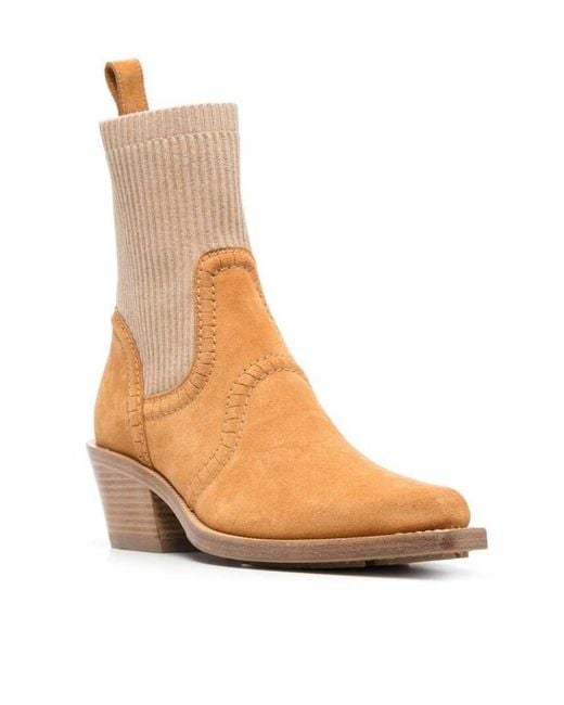 Chloé Brown 70Mm Ribbed Ankle-Length Boots