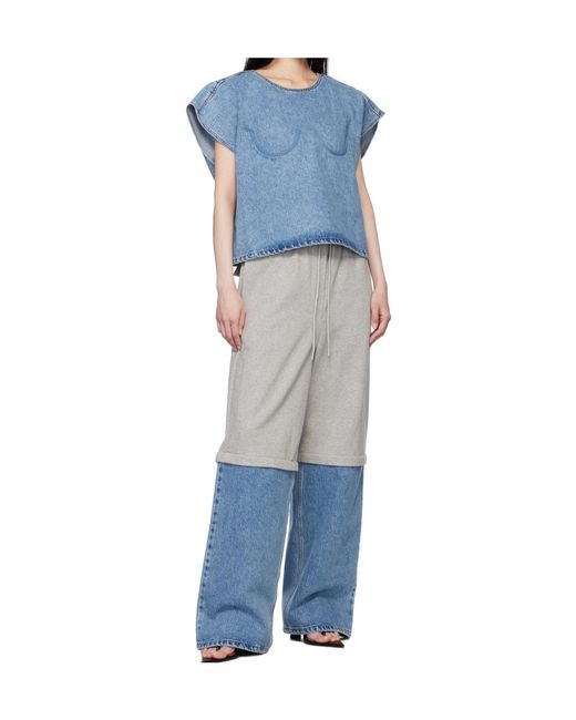 Pushbutton Blue Crew Neck Denim Top