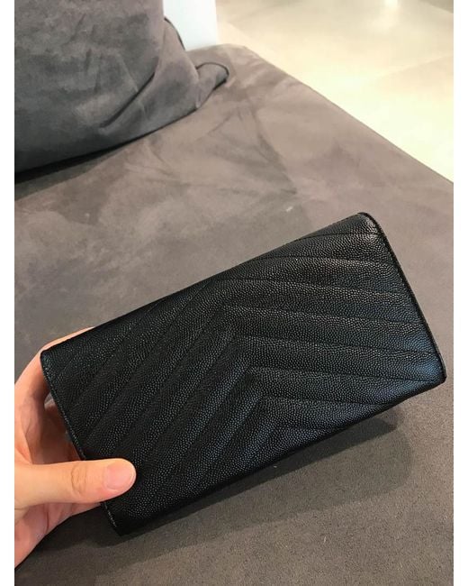 Saint Laurent Black Grain De Poudre Monogram Wallet