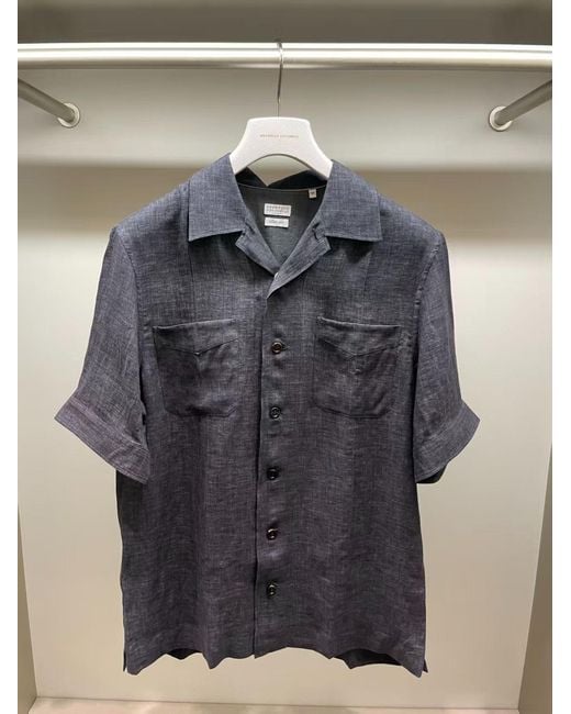 Brunello Cucinelli Black Pocket Linen Shirt for men