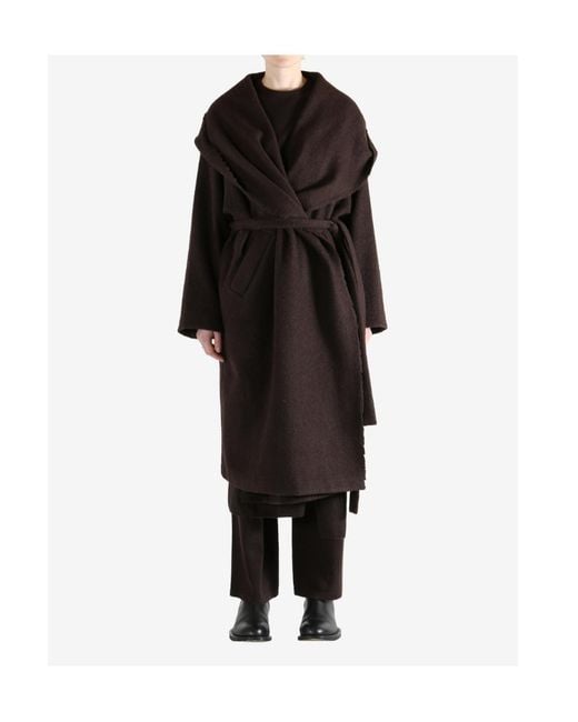 Uma Wang Black Long-Sleeved Hooded Coat