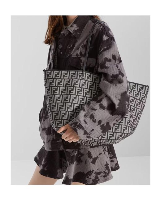 Fendi Black Roll Large Ff Jacqurd Reversible Tote Bag