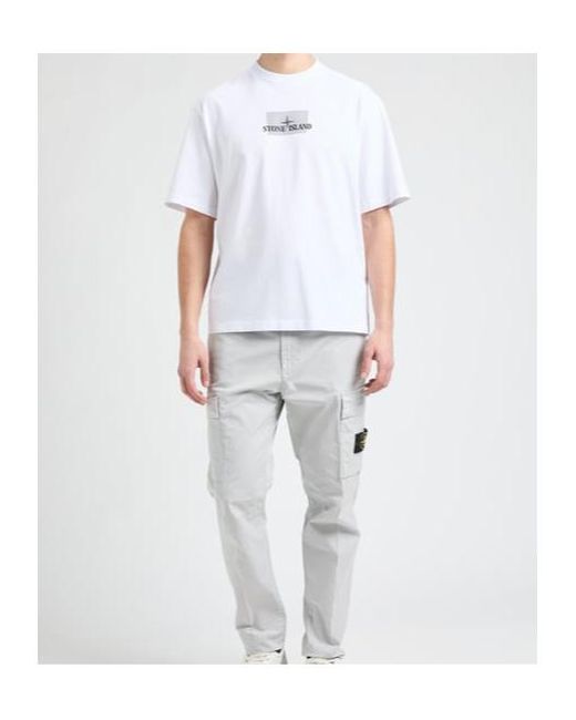 Stone Island White Logo Printed Crewneck T-Shirt for men