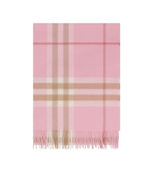 Burberry Pink Checked Fringed Edge Scarf
