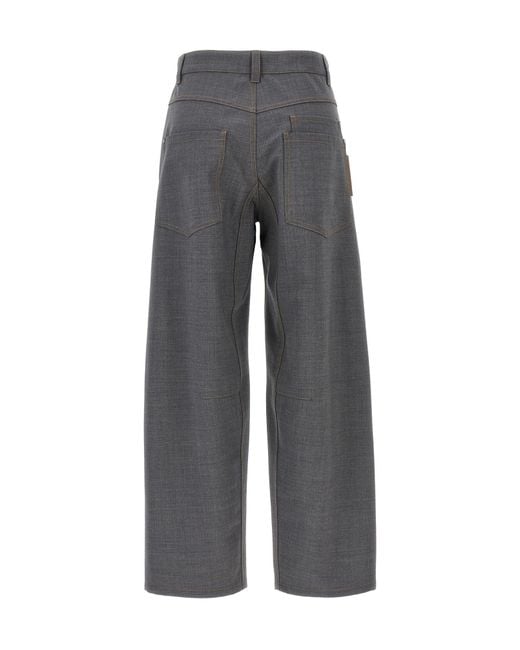 Brunello Cucinelli Gray Logo Patch Wide-Leg Pants