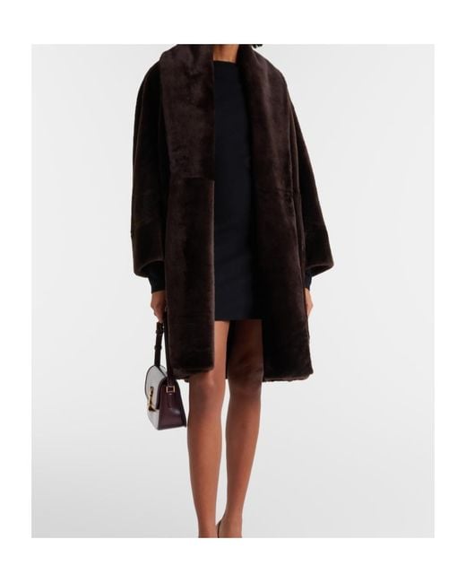 Nour Hammour Black Juno Shearling Wrap Coat