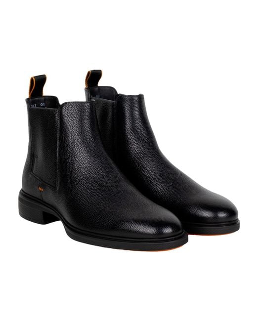 Santoni Black Easy Grained Leather Chelsea Boots for men