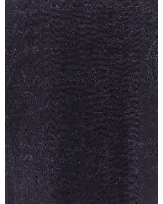 Berluti Blue Script Detailed Collared Shirt for men
