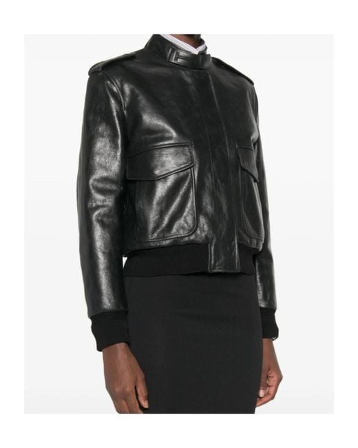 Tom Ford Black Epaulette-Detail Leather Jacket