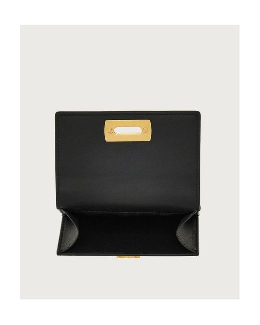 Ferragamo Black Ferragamo Gancini Clasp Compact Wallet
