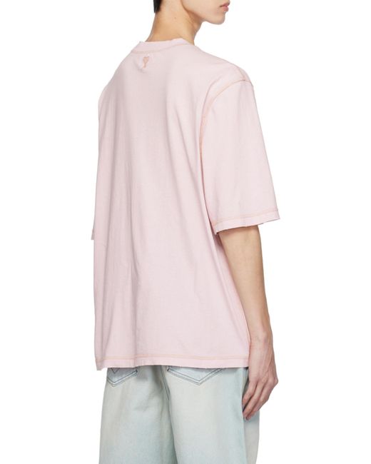 AMI Pink Logo-Embroidered Crewneck T-Shirt for men