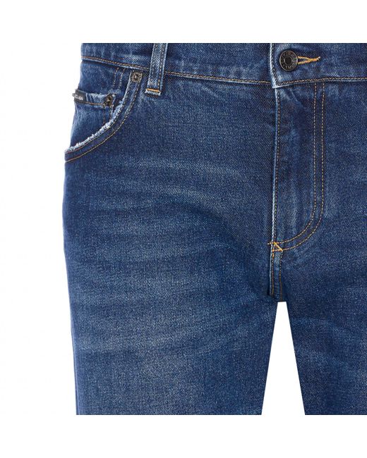 Dolce & Gabbana Blue Logo Plaque Slim-Fit Jeans for men