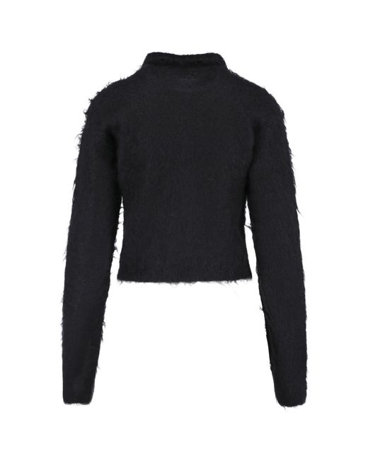 Auralee Black Fuzzy Polo Knitted Sweater