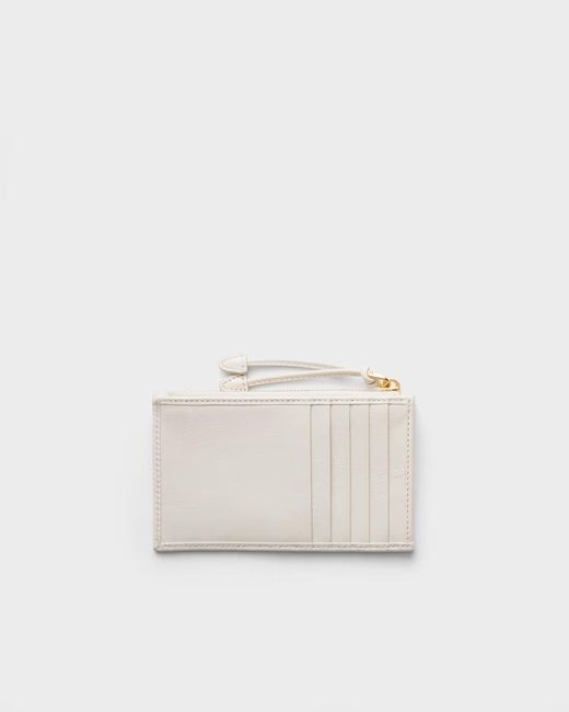 Prada White Leather Card Holder With Zipper