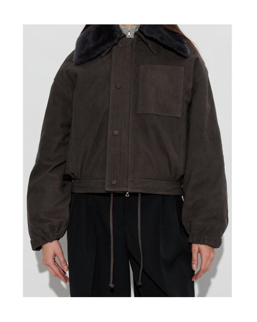 Victoria Beckham Black Shearling Collar Suede Jacket