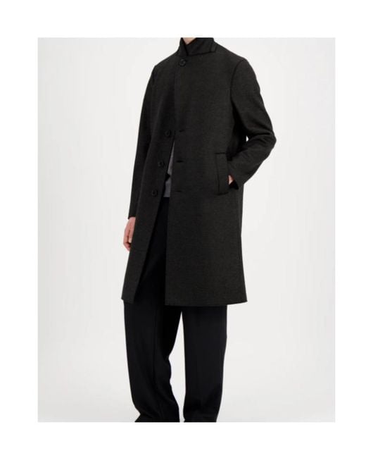 Harris Wharf London Black Overcoat Jacquard for men