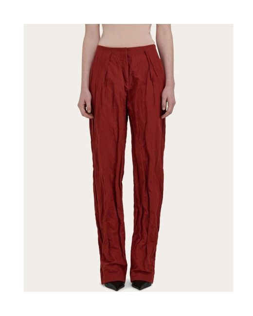 Ferragamo Crinkled Trouser in Red | Lyst
