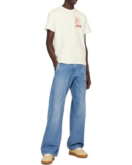 Ganni White Logo Printed Crewneck T-Shirt