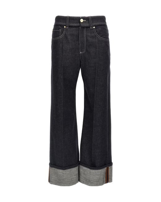 Brunello Cucinelli Black High-Waisted Turn-Up Brim Jeans