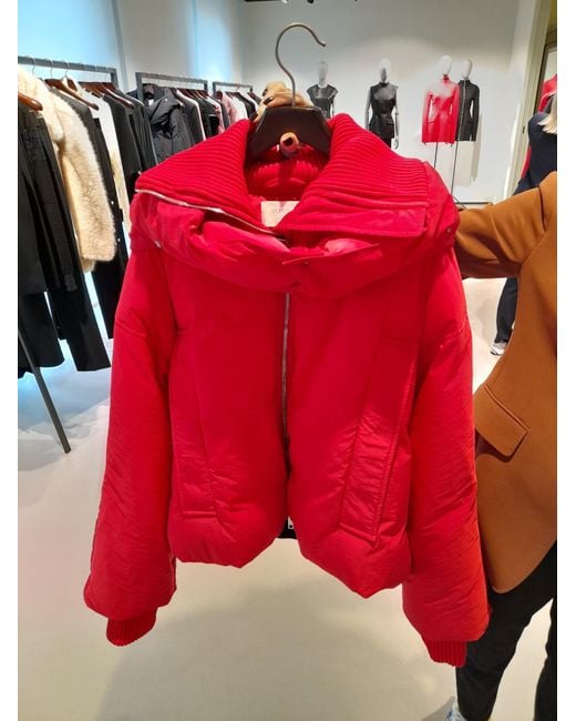 Sportmax Red Glizia Zip-Up Down Jacket