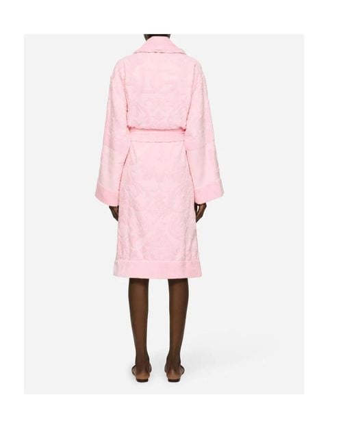 Dolce & Gabbana Pink Logo Jacquard Terry Bathrobe for men