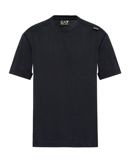 EA7 Black Metallic-Logo Cotton T-Shirt for men
