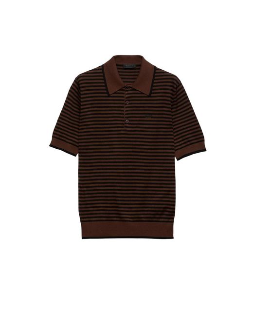 Prada Brown Striped Cotton Polo Shirt for men